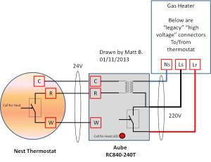 missing 1 wire from my gas heater to my Aube RC840 to ... honeywell rth111b wiring diagram 